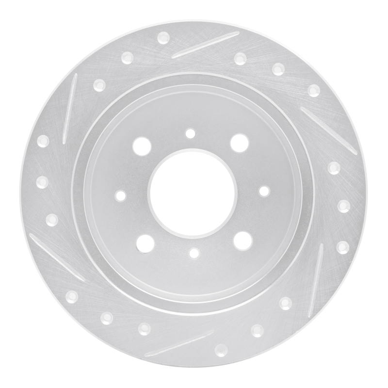Acura Integra Brake Rotor (1) - Rear Right - R1 Concepts - Drilled & Slotted - Silver - `88-`01